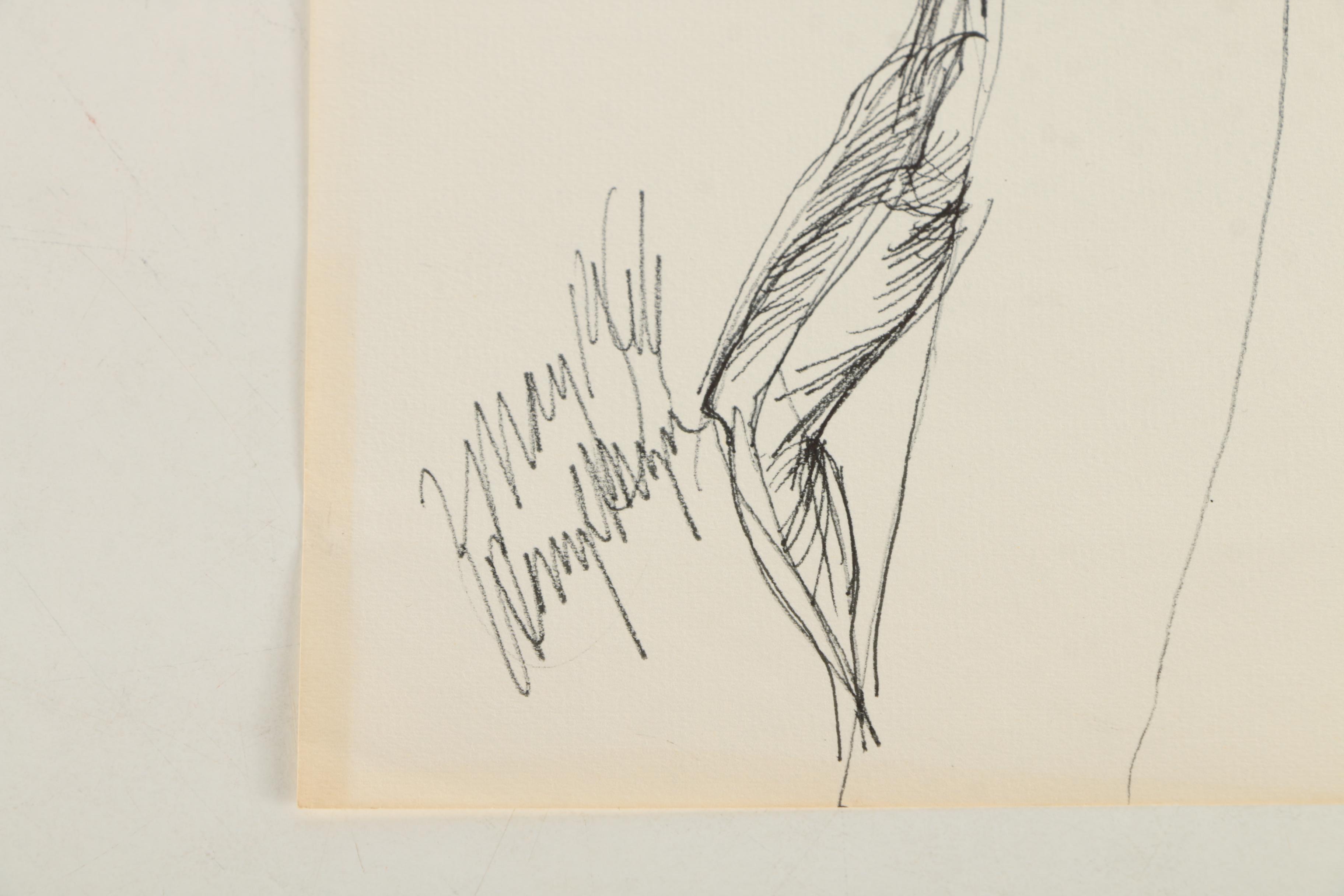 Henry C. Meyer 1960s Ink Sketches on Paper of Christ on the Cross