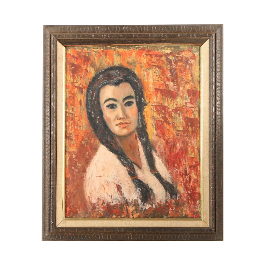 Oil Painting of a Woman with Braids