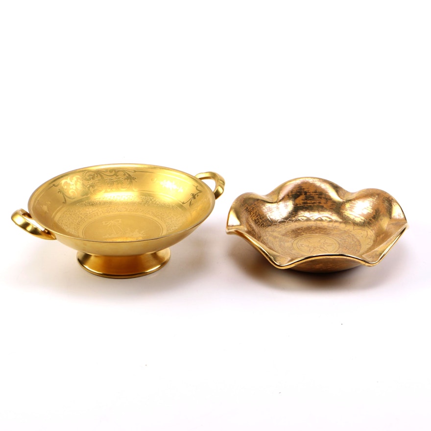 Two Gold Tone Bowls Including H.P. Osborne and Stangl
