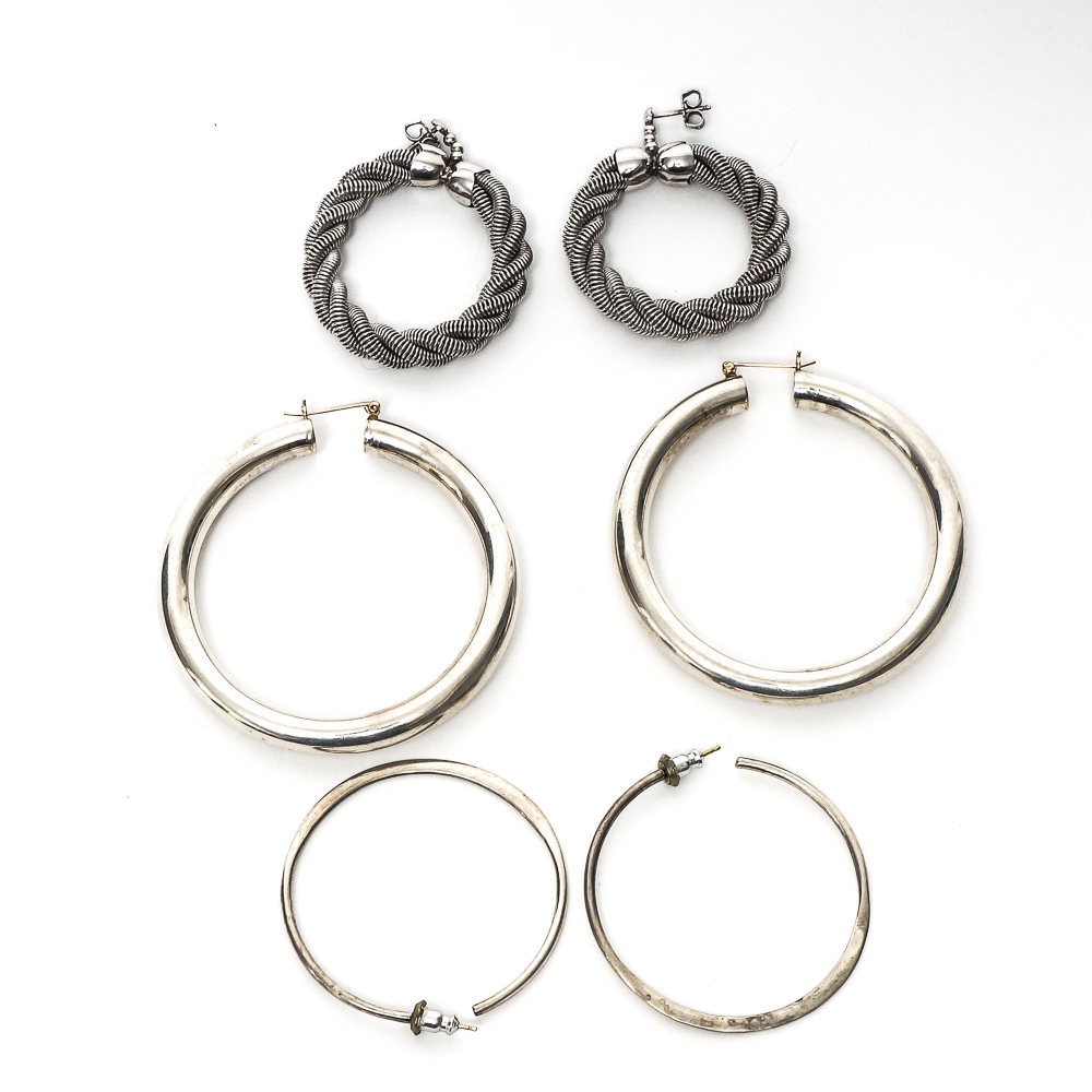 Assortment of Sterling Silver Hoop Earrings