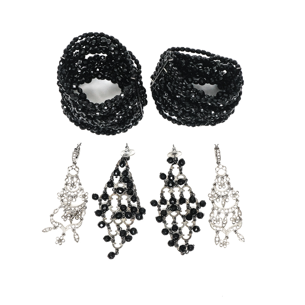 Assortment of Beaded Stretch Bracelets and Chandelier Earrings