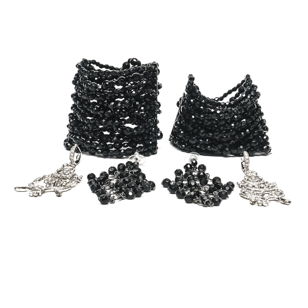 Assortment of Beaded Stretch Bracelets and Chandelier Earrings