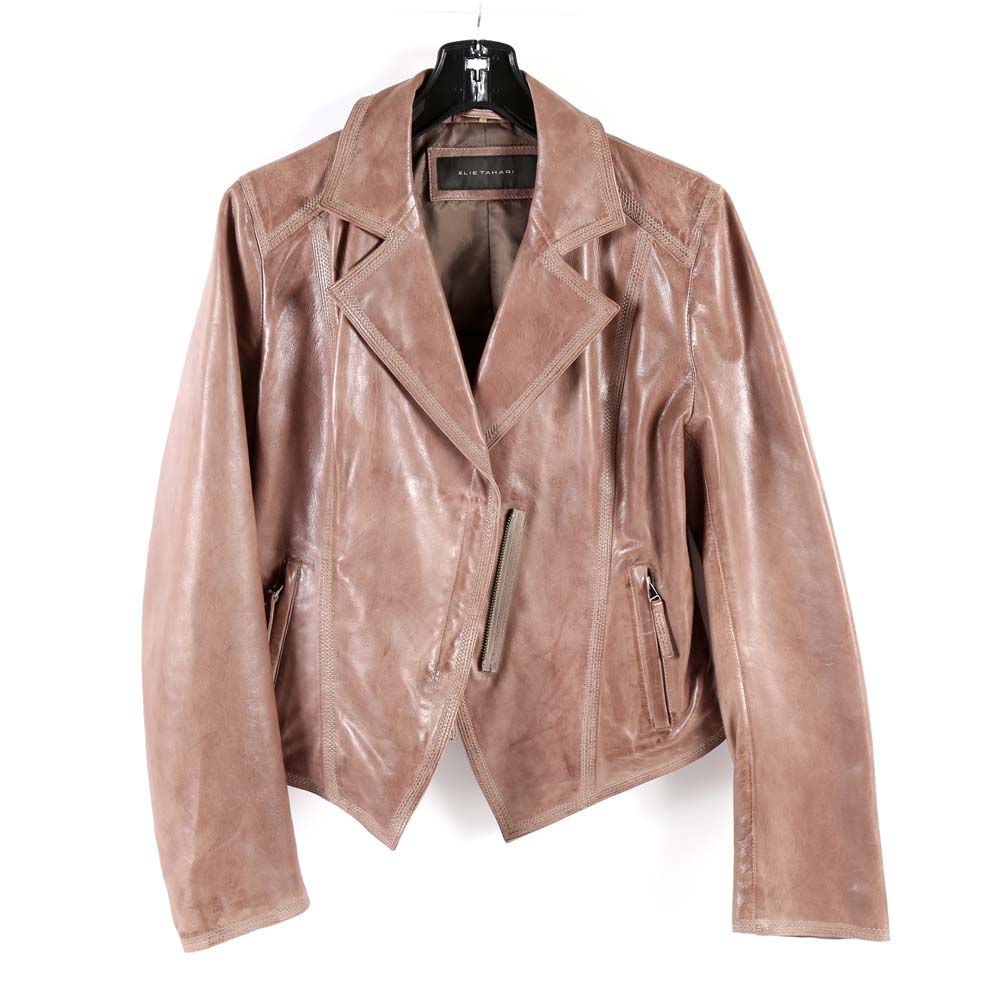 Elie Tahari Distressed Leather Jacket