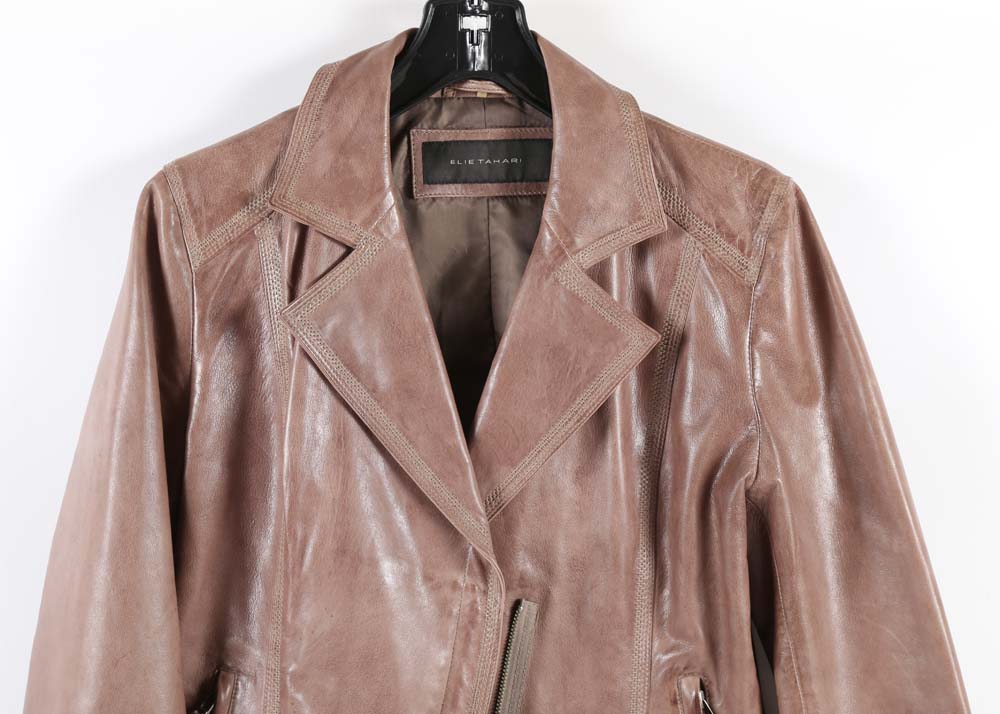 Elie Tahari Distressed Leather Jacket