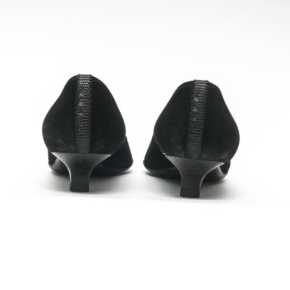 Prada Black Suede Leather Buckle Heels