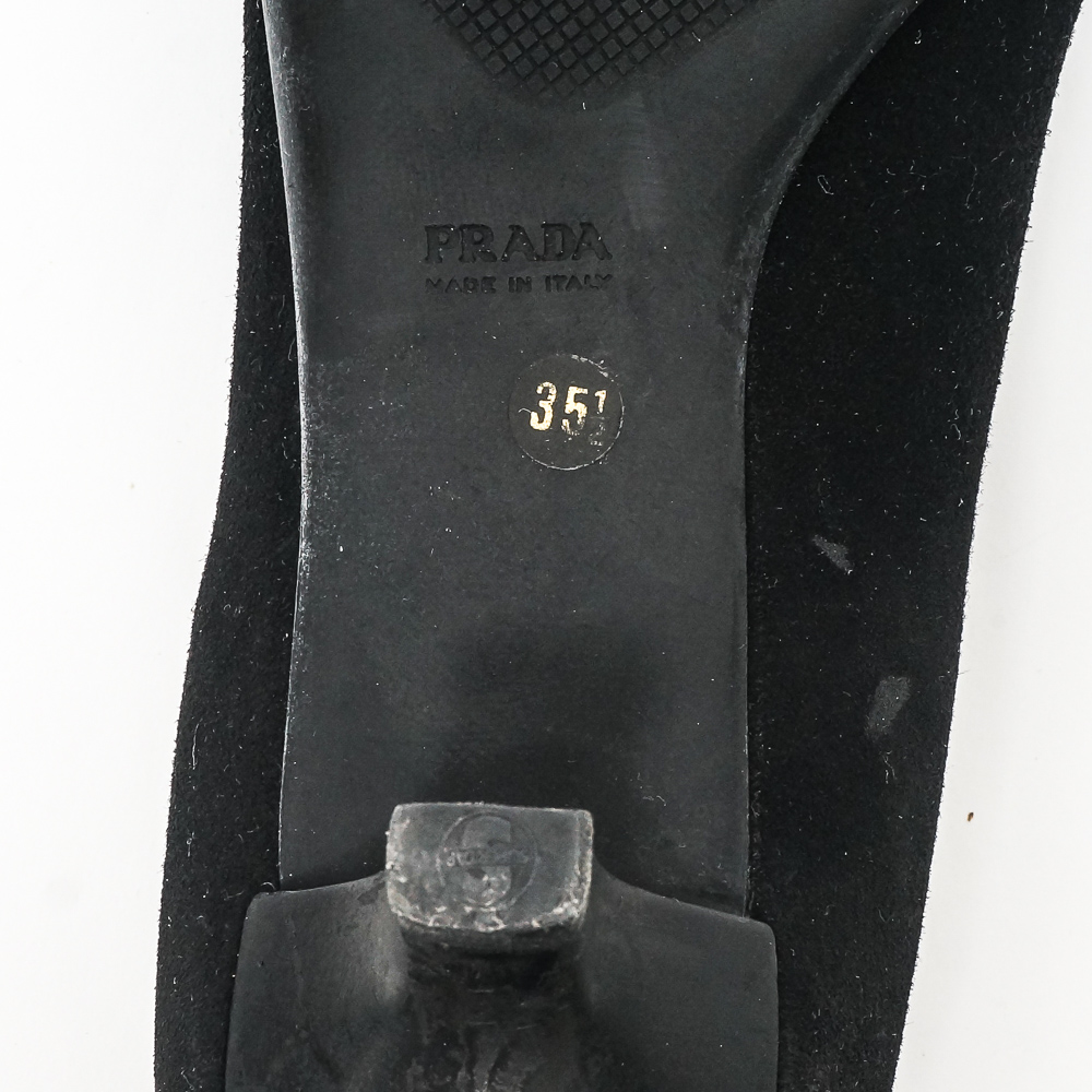 Prada Black Suede Leather Buckle Heels