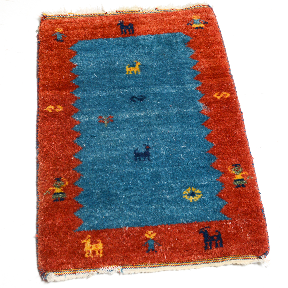 Hand-Knotted Persian Gabbeh Pictorial Accent Rug