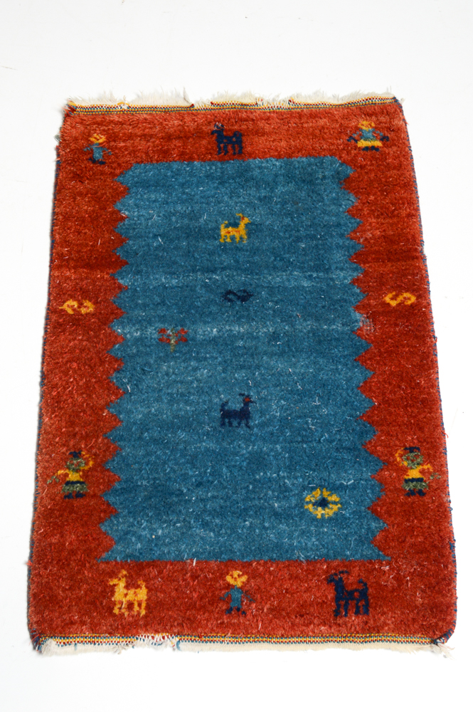 Hand-Knotted Persian Gabbeh Pictorial Accent Rug