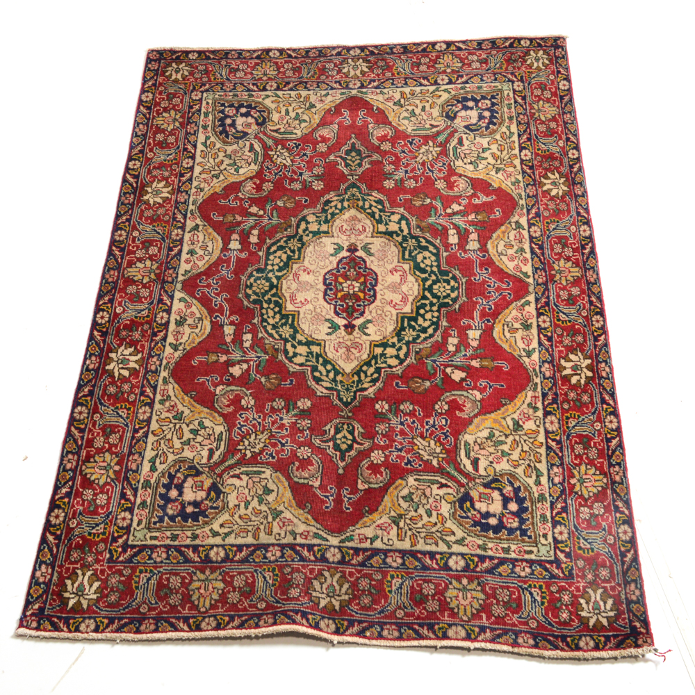 Vintage Hand-Knotted Persian Tabriz Area Rug