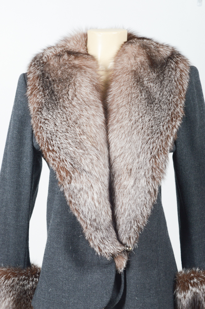 Nolan Miller Wool Dress Suit Trimmed in Fox Fur