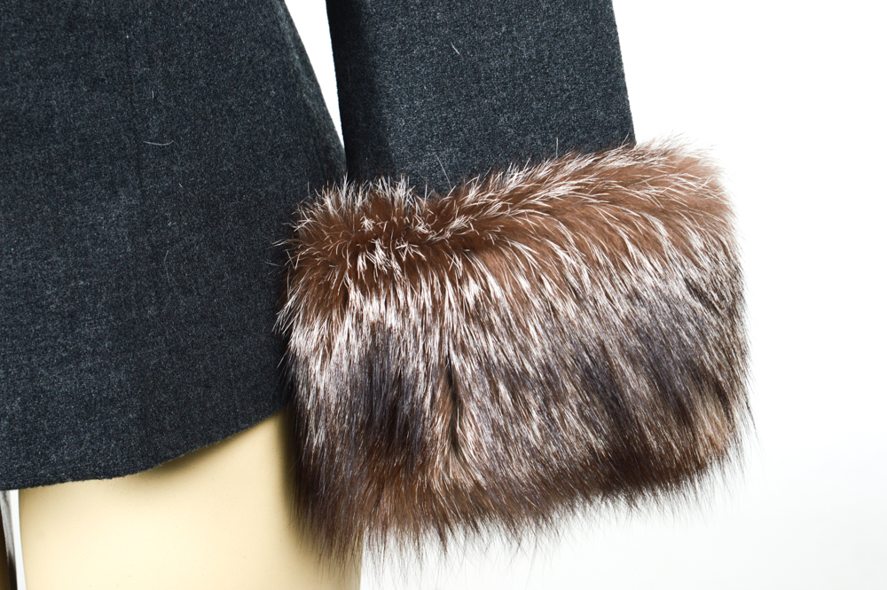 Nolan Miller Wool Dress Suit Trimmed in Fox Fur