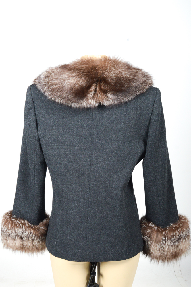 Nolan Miller Wool Dress Suit Trimmed in Fox Fur