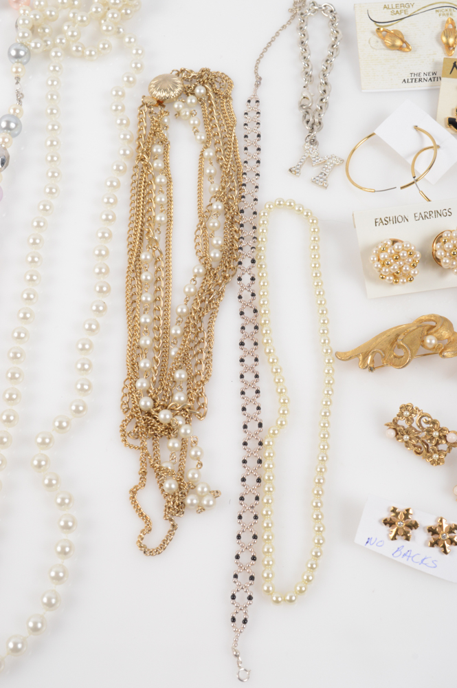Gold Tone and Imitation Pearl Jewelry Collection