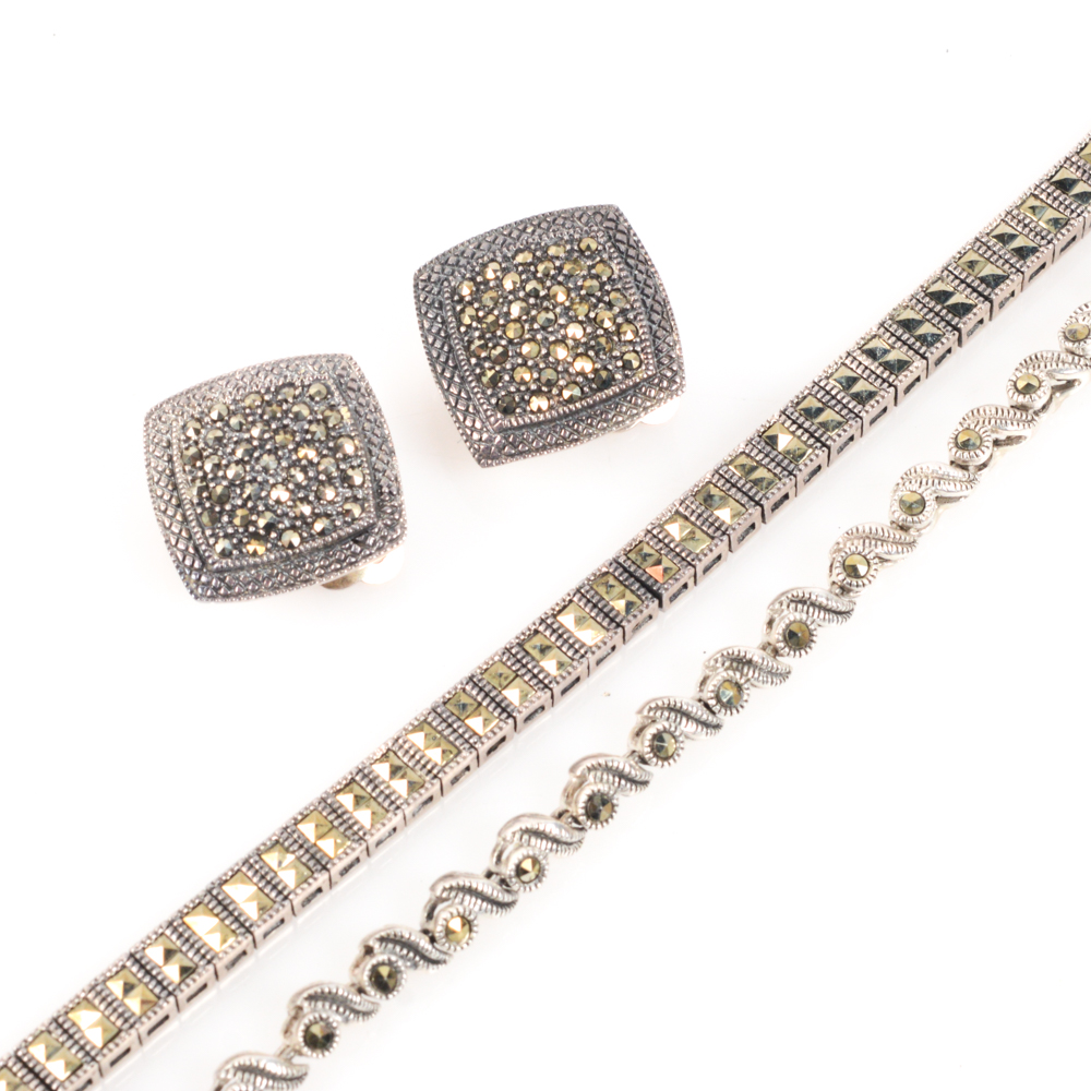 Sterling Silver Marcasite Bracelets and Earrings