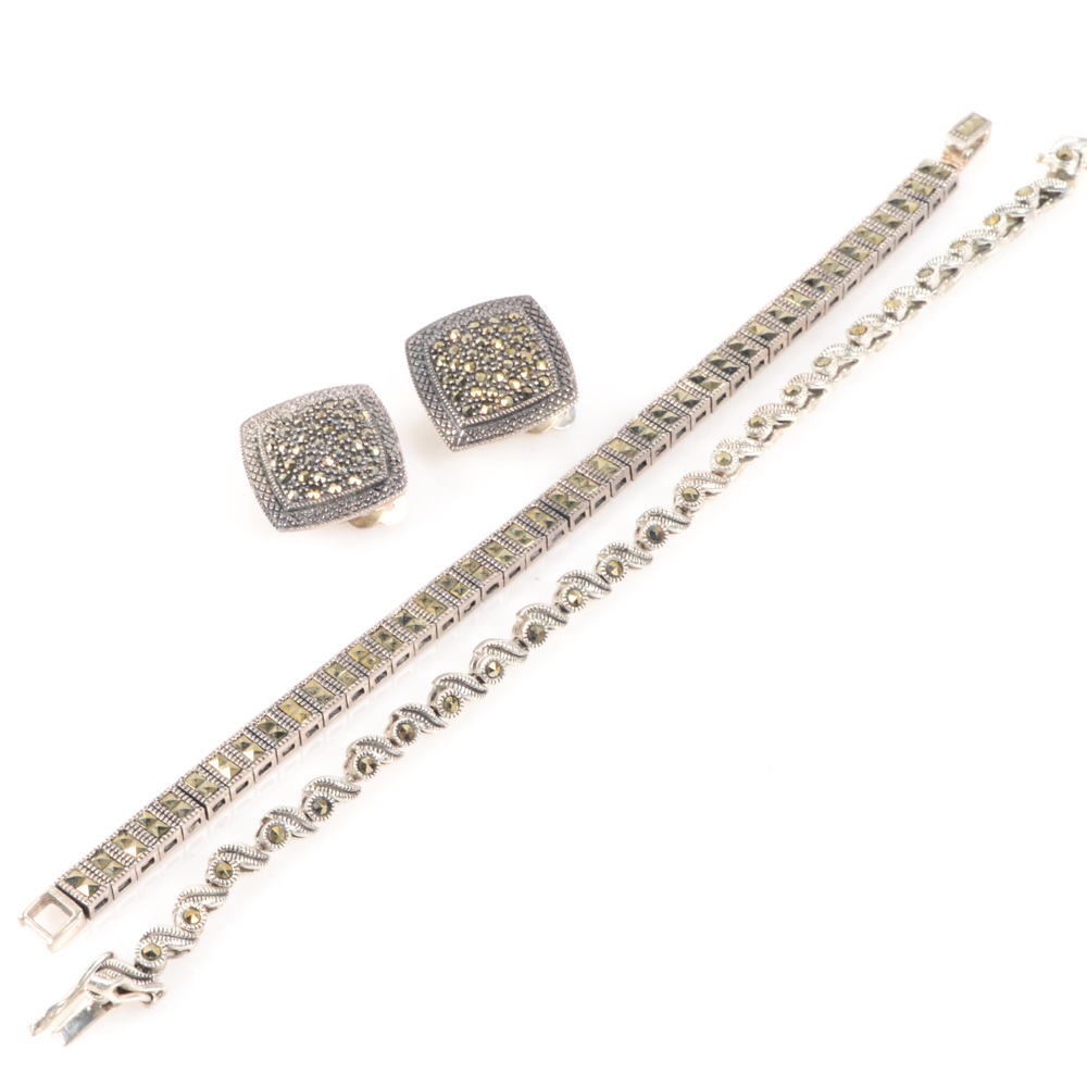 Sterling Silver Marcasite Bracelets and Earrings