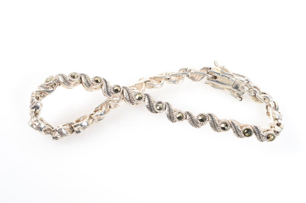 Sterling Silver Marcasite Bracelets and Brooch