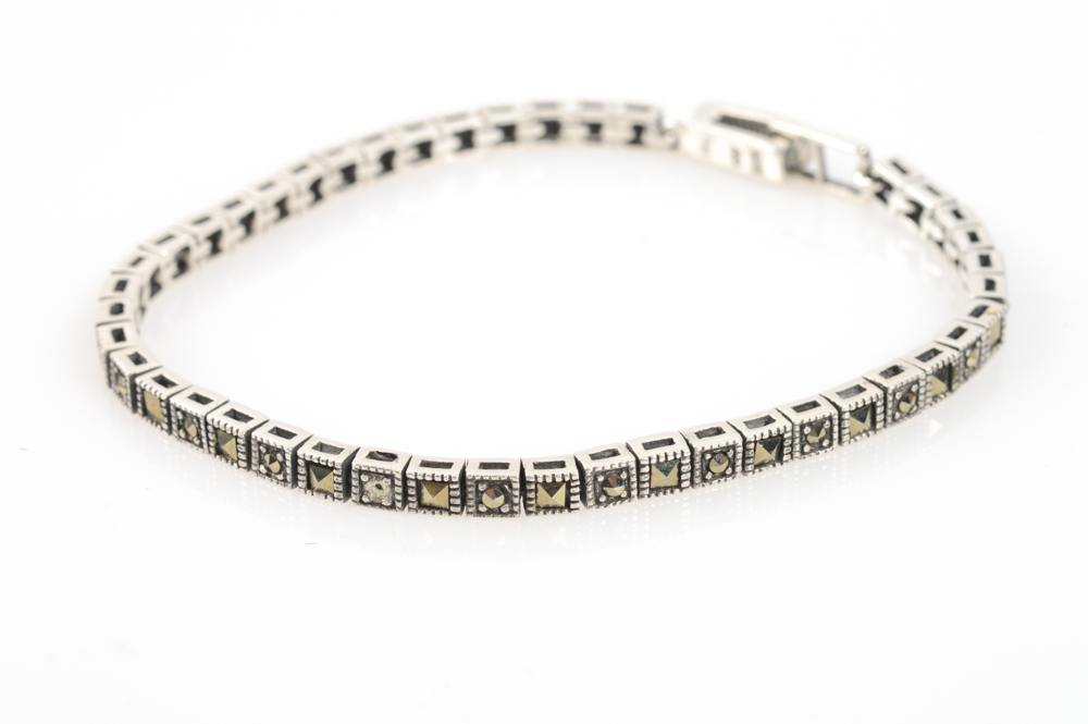 Sterling Silver Marcasite Bracelets and Brooch