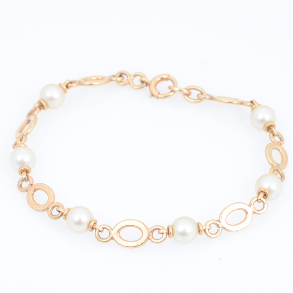 14K Yellow Gold Cultured Pearl Bracelet