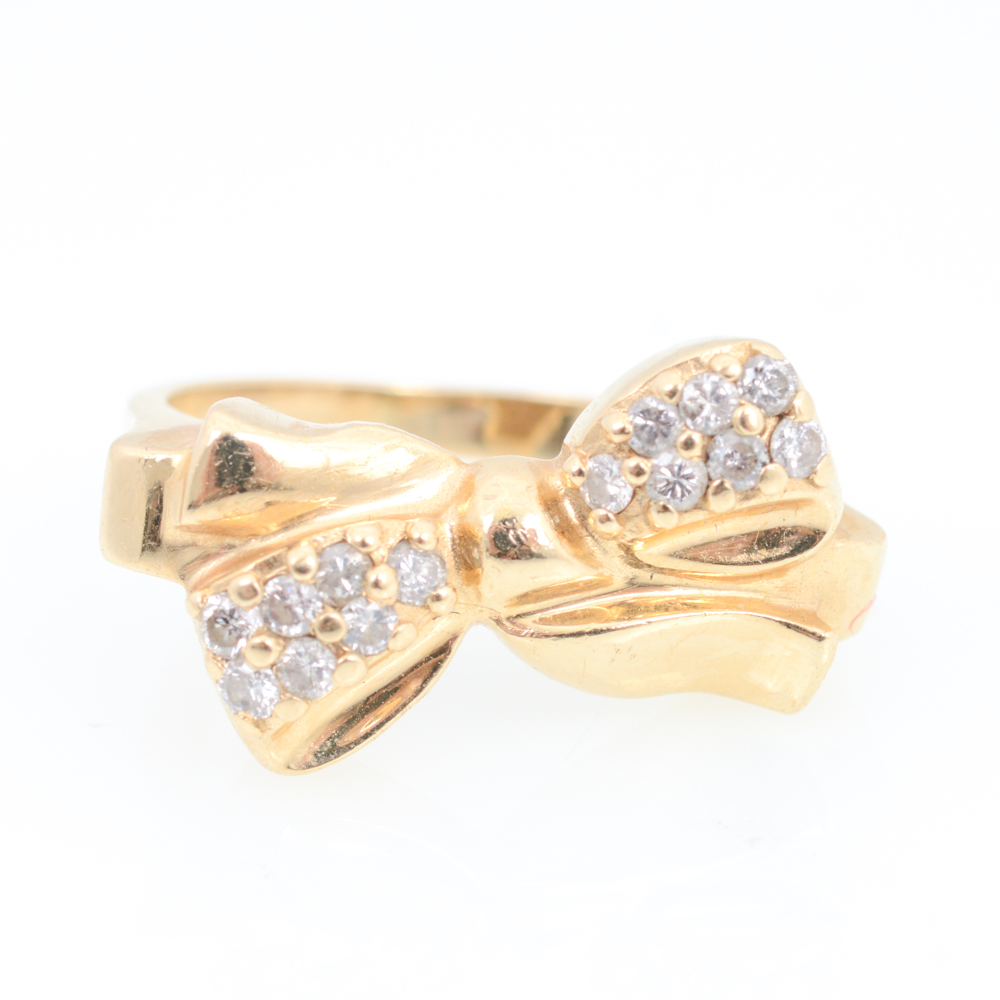 14K Yellow Gold Diamond Bow Ring