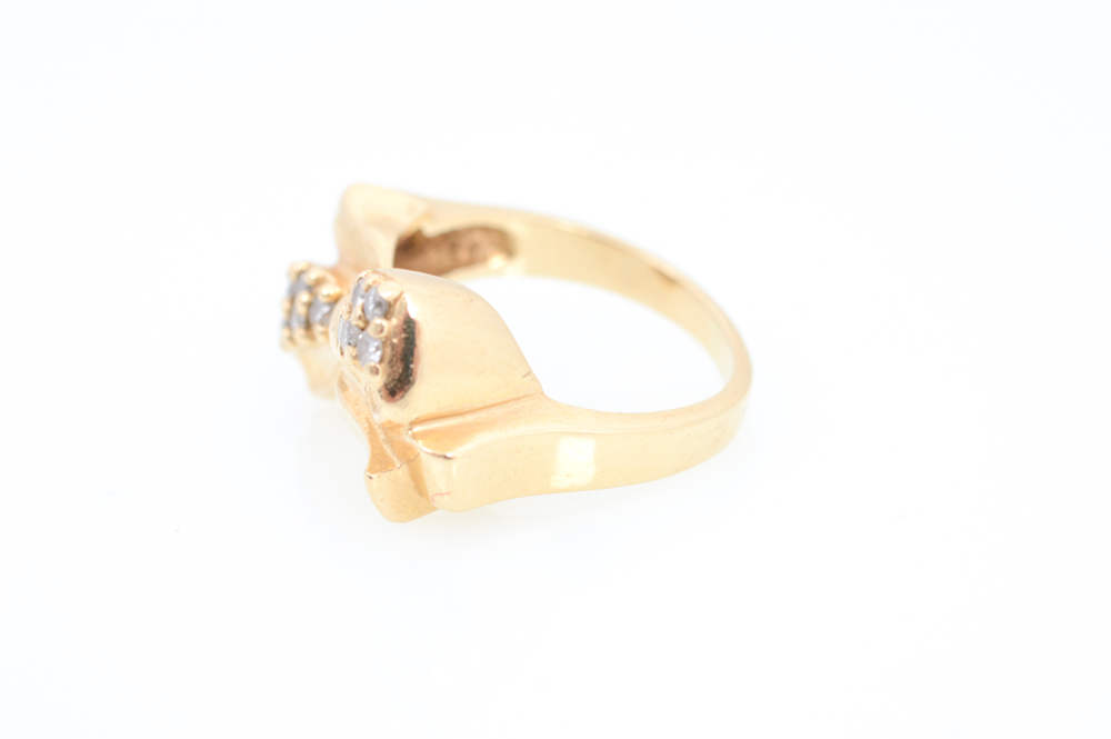 14K Yellow Gold Diamond Bow Ring