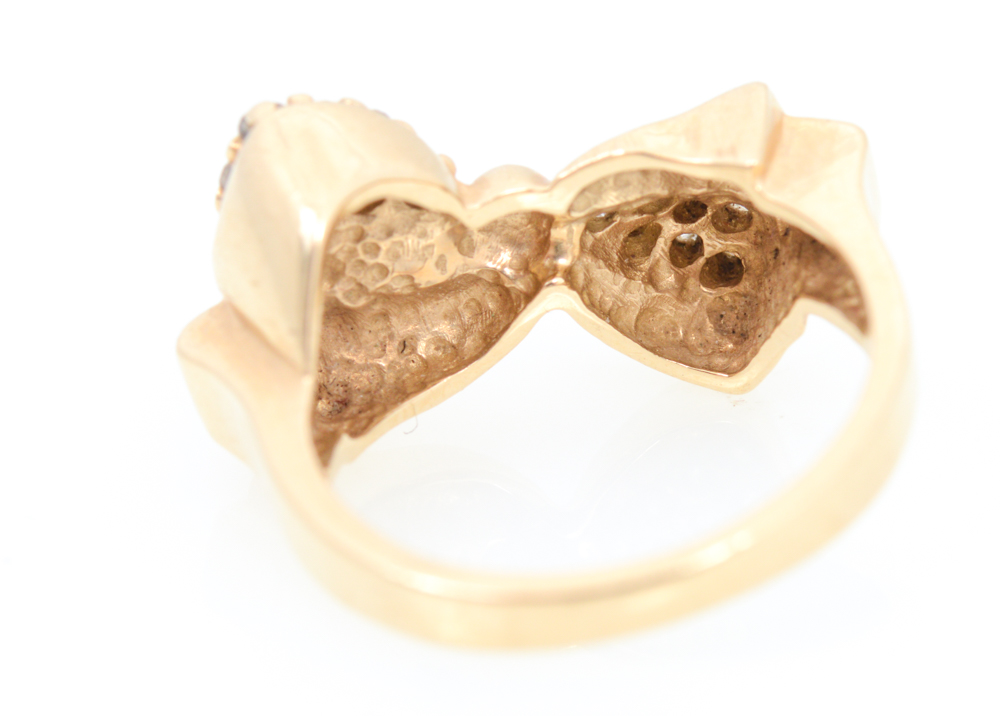 14K Yellow Gold Diamond Bow Ring