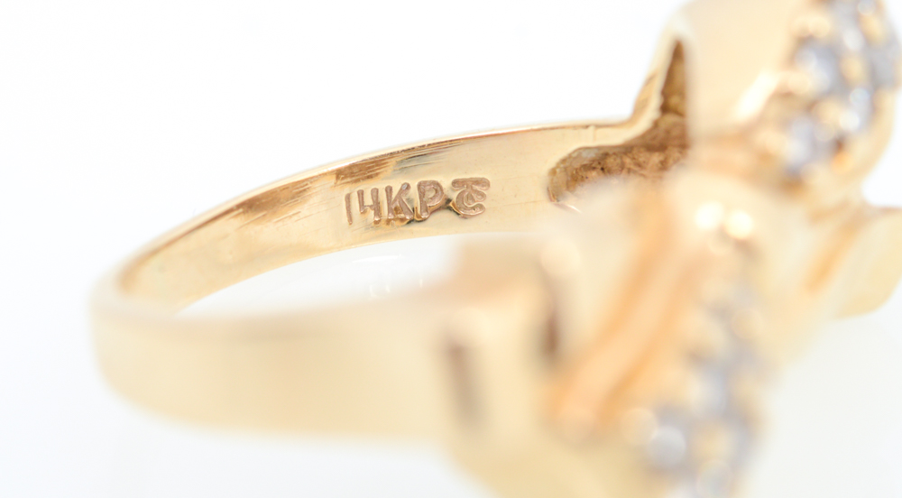 14K Yellow Gold Diamond Bow Ring