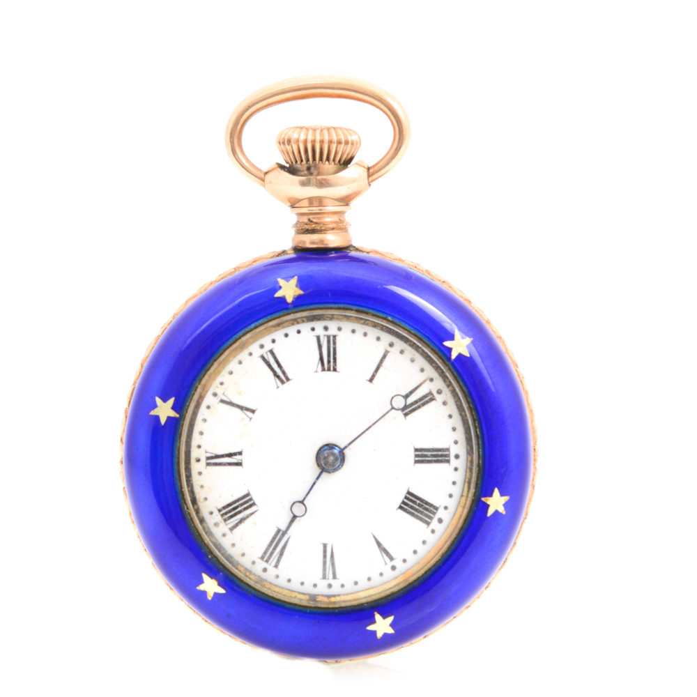 Gold Plated Sterling Silver and Enamel Pocket Watch