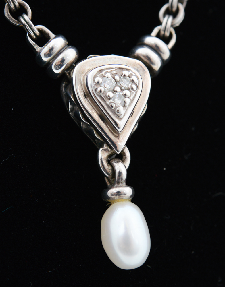 Scott Kay Sterling Silver Diamond and Pearl Necklace