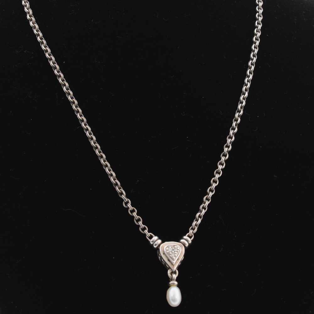 Scott Kay Sterling Silver Diamond and Pearl Necklace