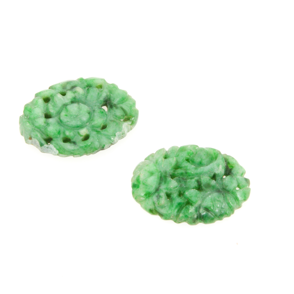 Pair of Carved Dyed Jadeite Cabochons