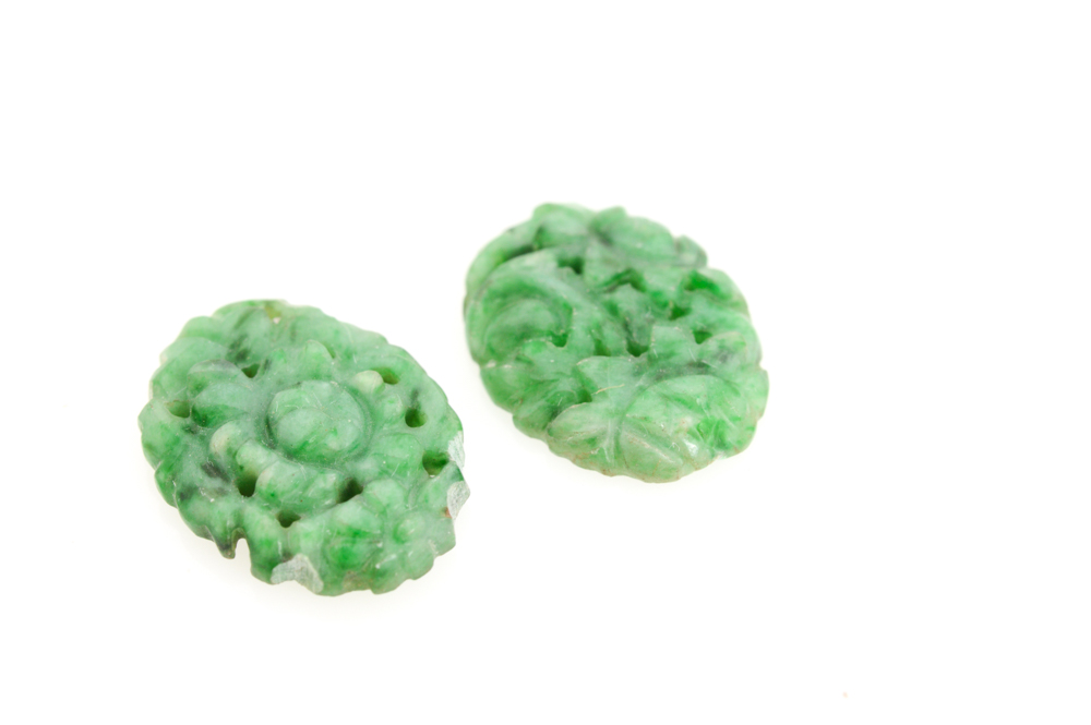Pair of Carved Dyed Jadeite Cabochons