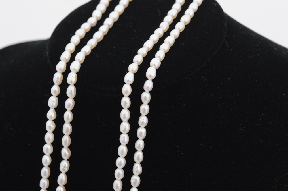 Sterling Silver, Blue Topaz, and Pearl Lariat Necklace