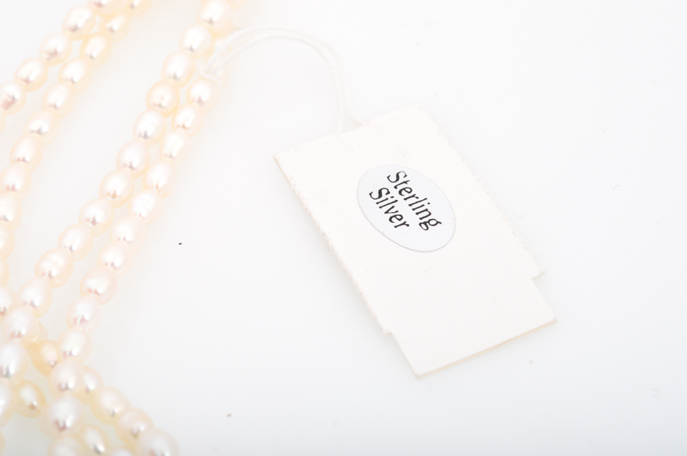 Sterling Silver, Blue Topaz, and Pearl Lariat Necklace