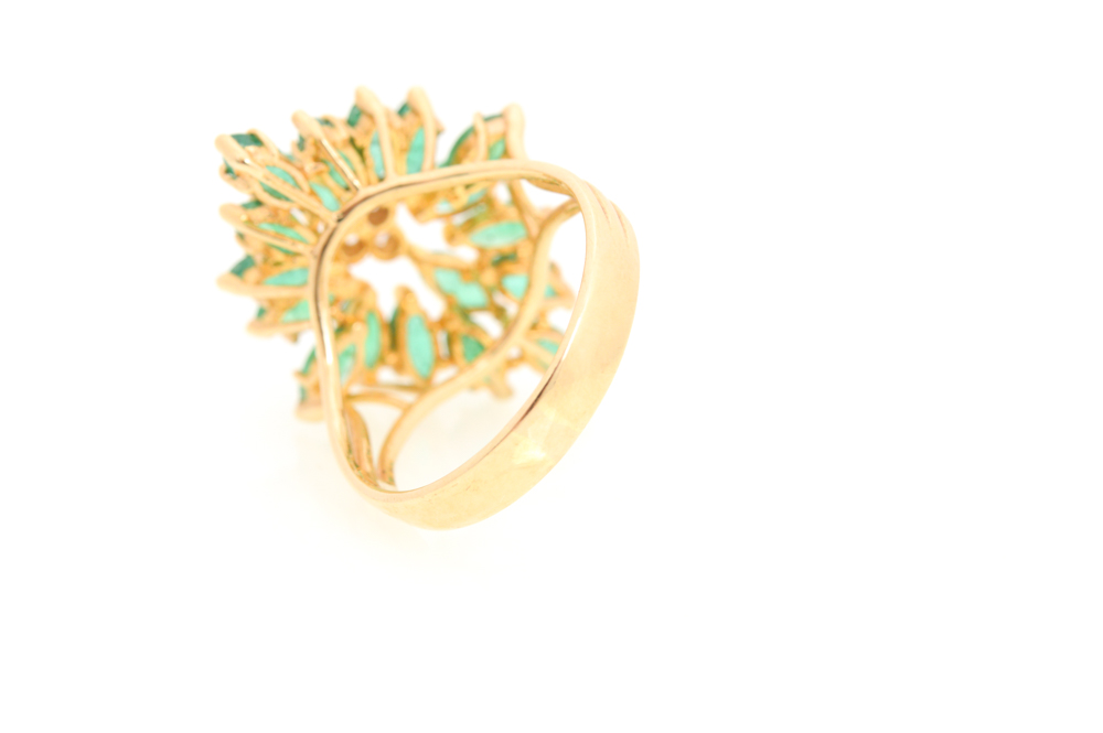 14K Yellow Gold Emerald and Diamond Ring