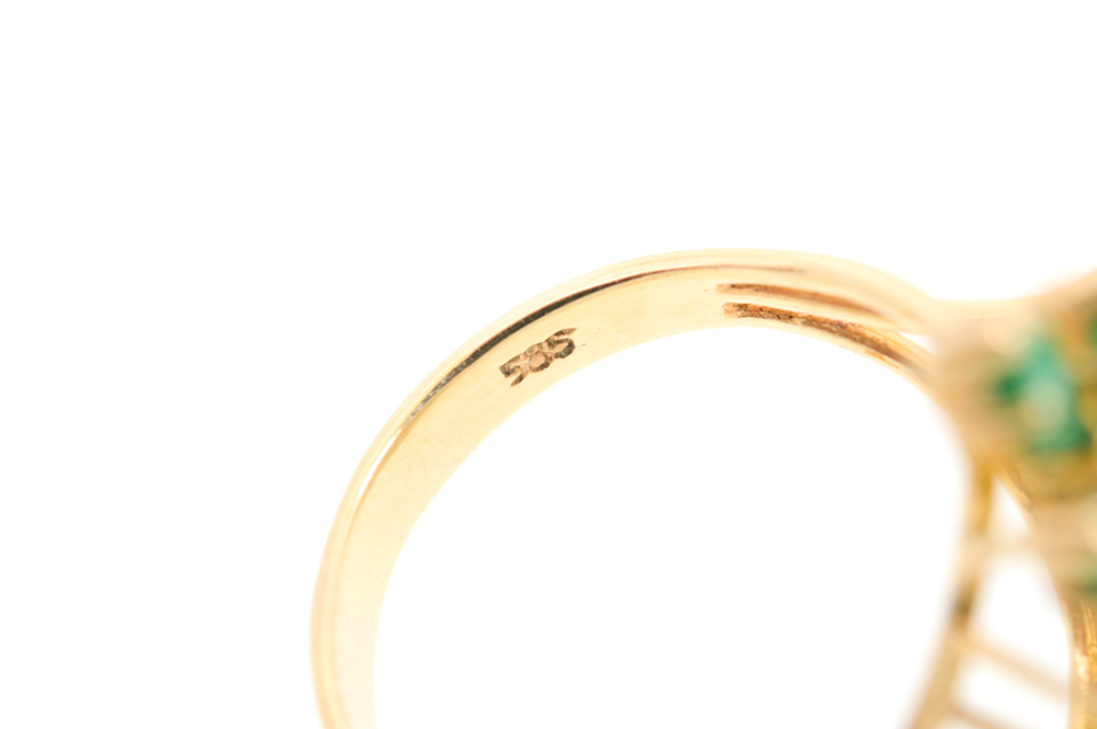 14K Yellow Gold Emerald and Diamond Ring