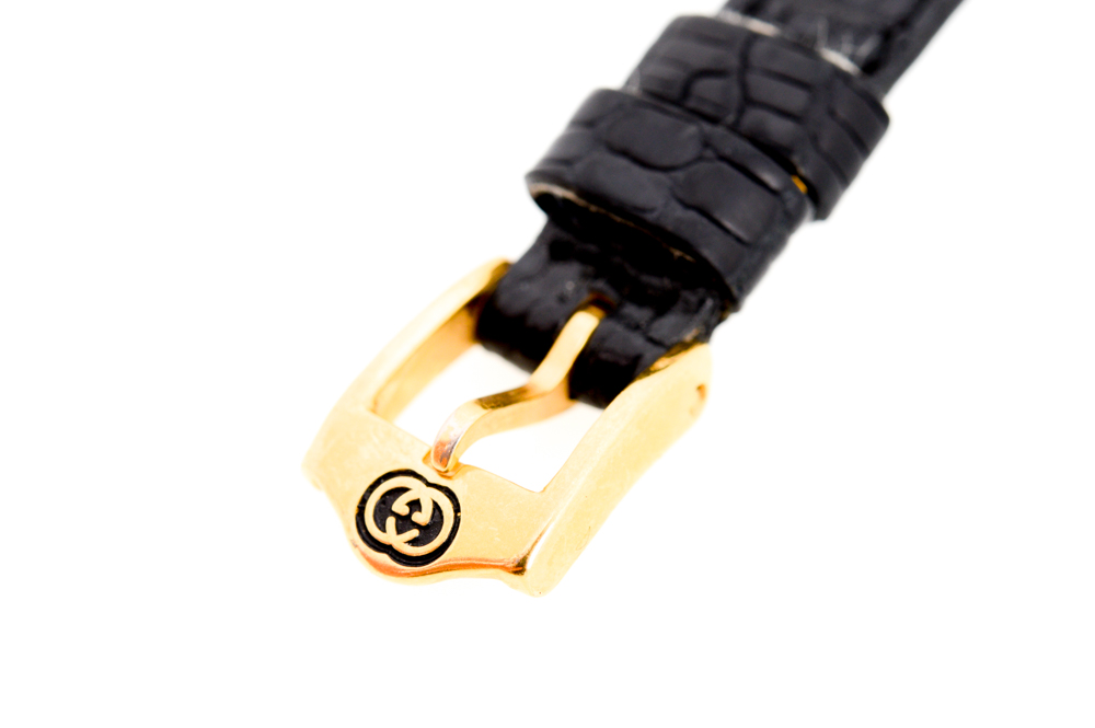 Vintage Gucci Watch with Embossed Black Leather Band