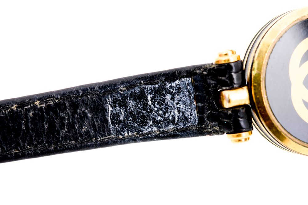 Vintage Gucci Watch with Embossed Black Leather Band