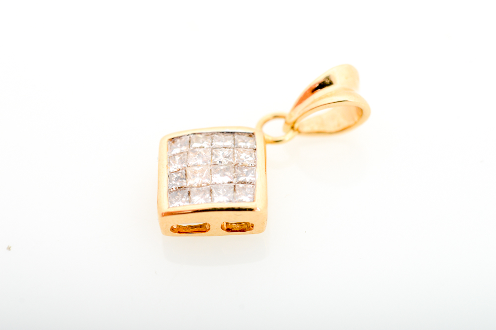 14K Yellow Gold Diamond Earrings and Pendant