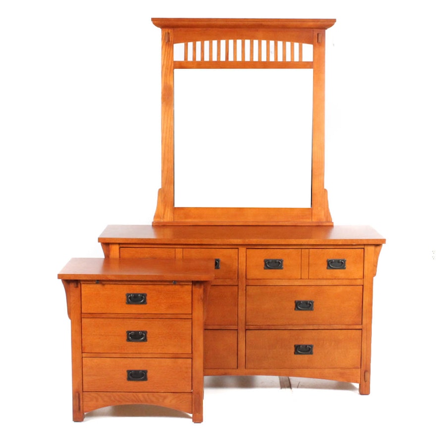 Wooden Dresser with Mirror and Nightstand