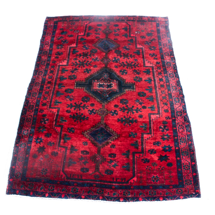 Semi-Antique Hand-Knotted Persian Zanjan Accent Rug