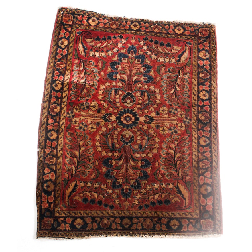Hand-Knotted Antique Persian Sarouk Accent Rug