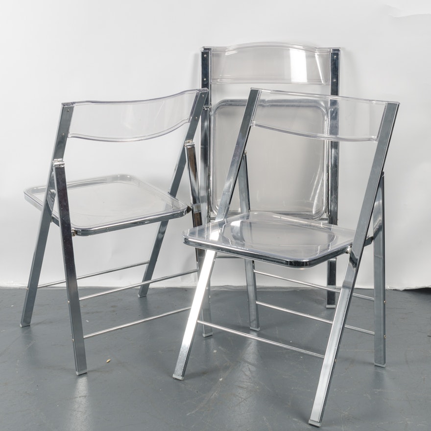 Modernist Lucite and Chrome Folding Chairs by Alston Quality Industries