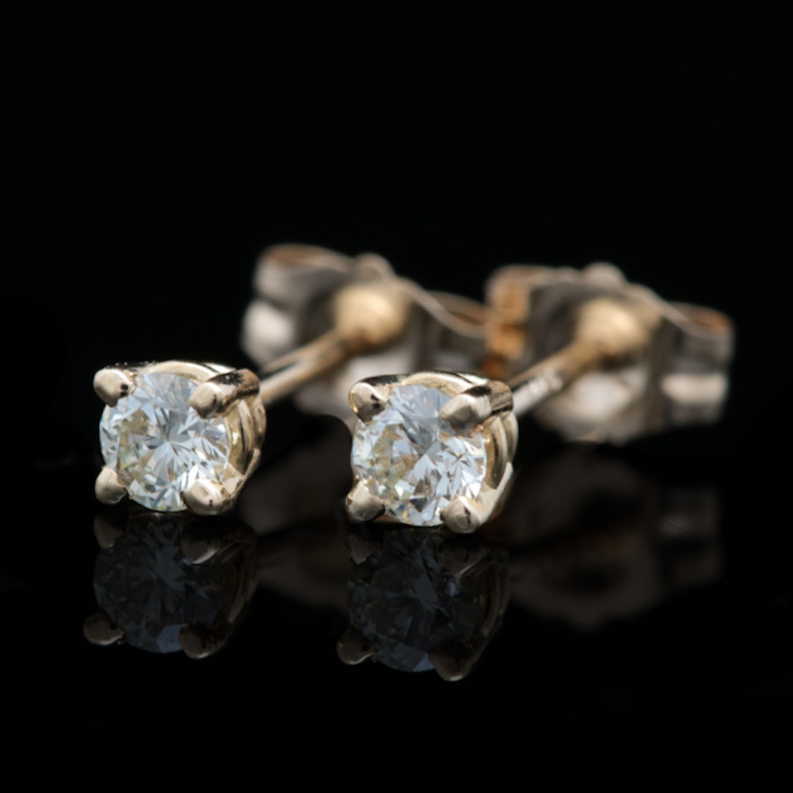 14K Yellow Gold and Diamond Stud Earrings