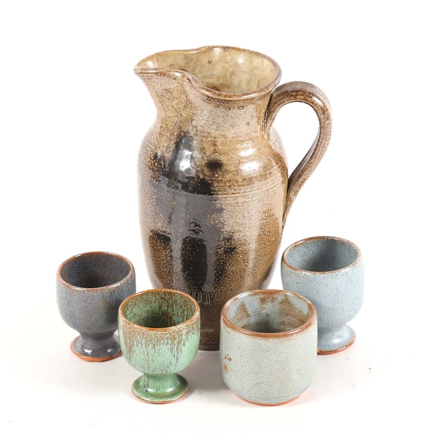 Hand Thrown Stoneware Pitcher and Egg Cups