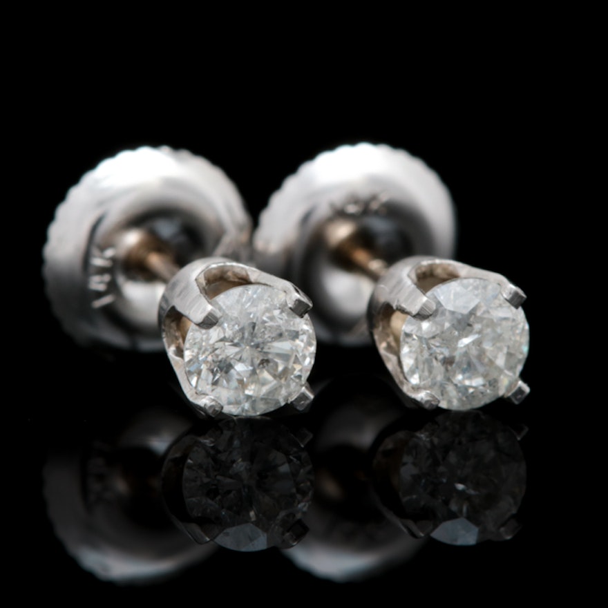 14K White Gold and Diamond Stud Earrings