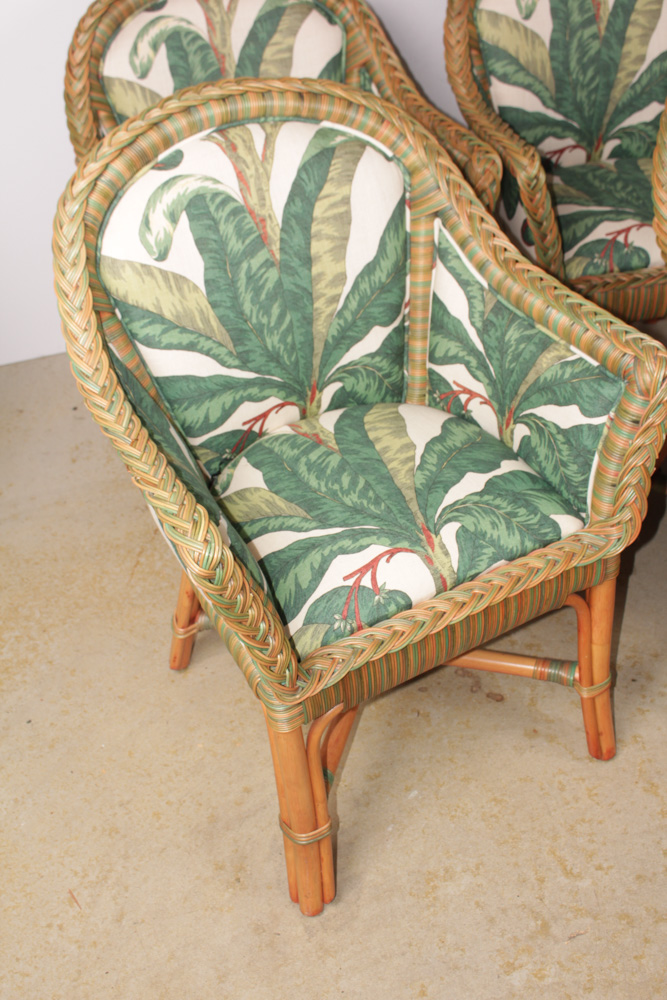 Four Custom Upholstered Wicker Chairs