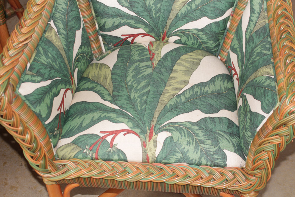 Four Custom Upholstered Wicker Chairs