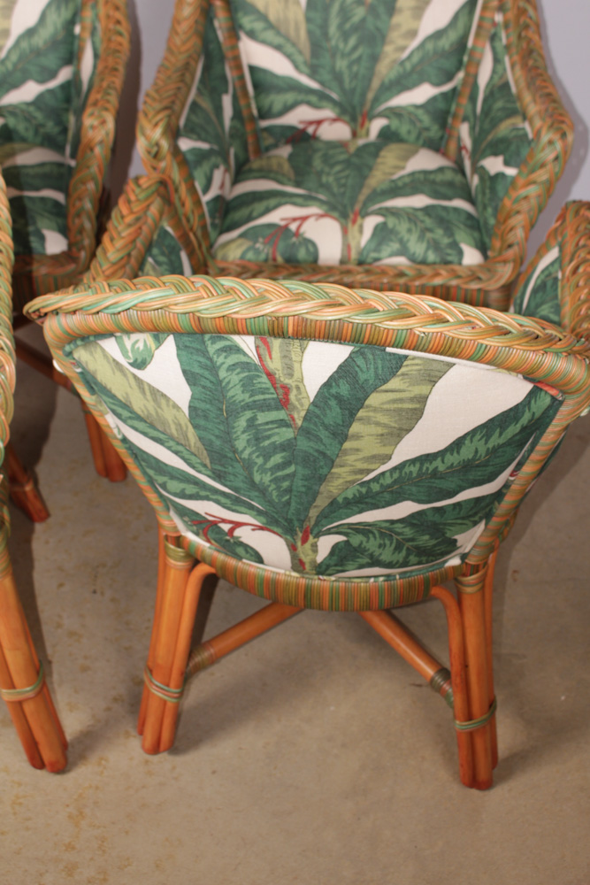 Four Custom Upholstered Wicker Chairs