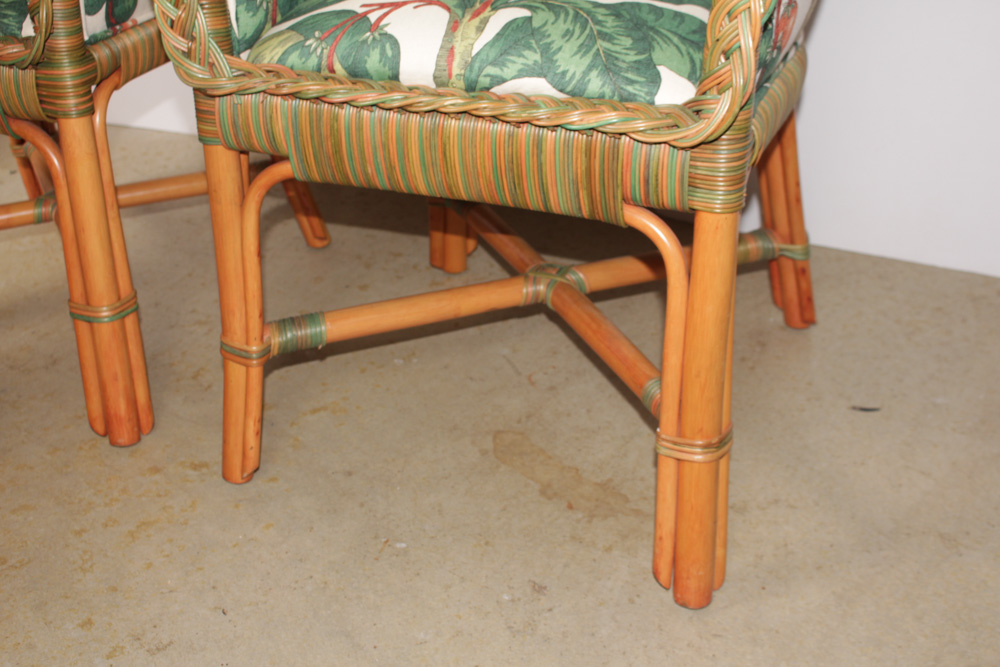 Four Custom Upholstered Wicker Chairs