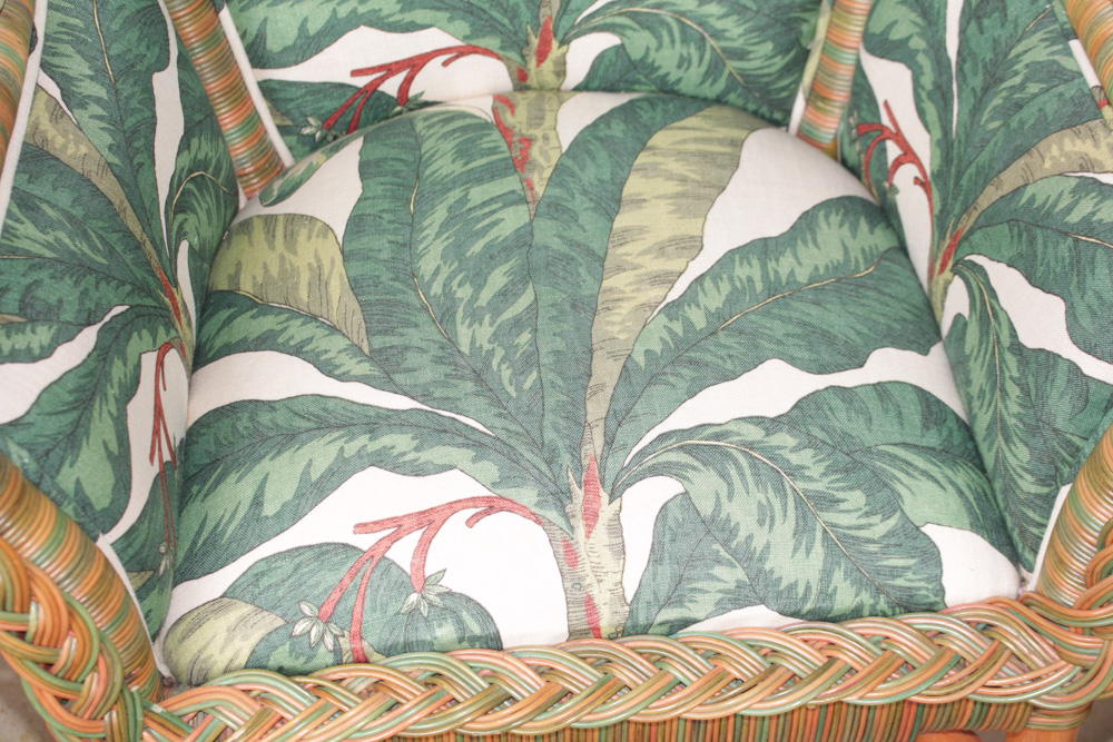 Four Custom Upholstered Wicker Chairs